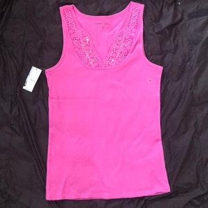 NWT NY&CO W’s pink embellished tank top, size L